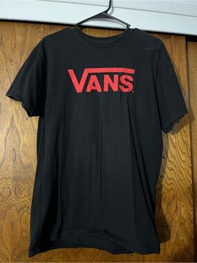 Vans Black Short-Sleeve Tee with Red Logo